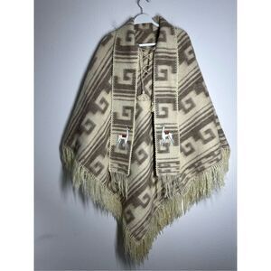Alpaca Wool Textil Peruvian Poncho Attached Scarf Lama Application One Sz *Notes